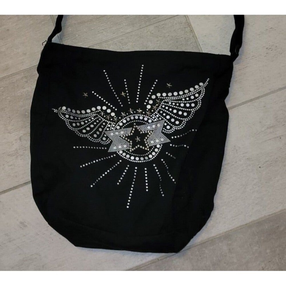 Piper & Blue Black Bag With Rhinestone Wings